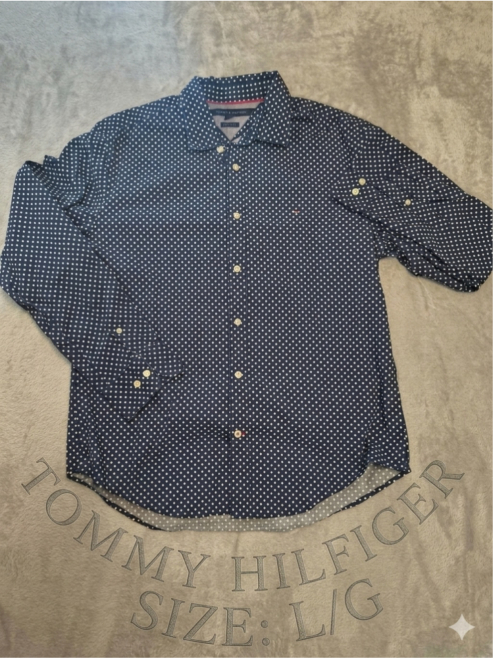 Tommy Hilfiger Mens Large Custom Fit Diamond Dot Print Long Sleeve Button Up